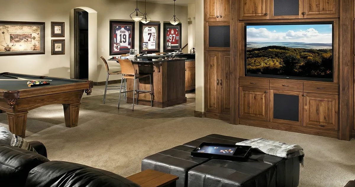 finished basement remodeling project transforming a basement into a comfortable living space in Las Vegas, NV