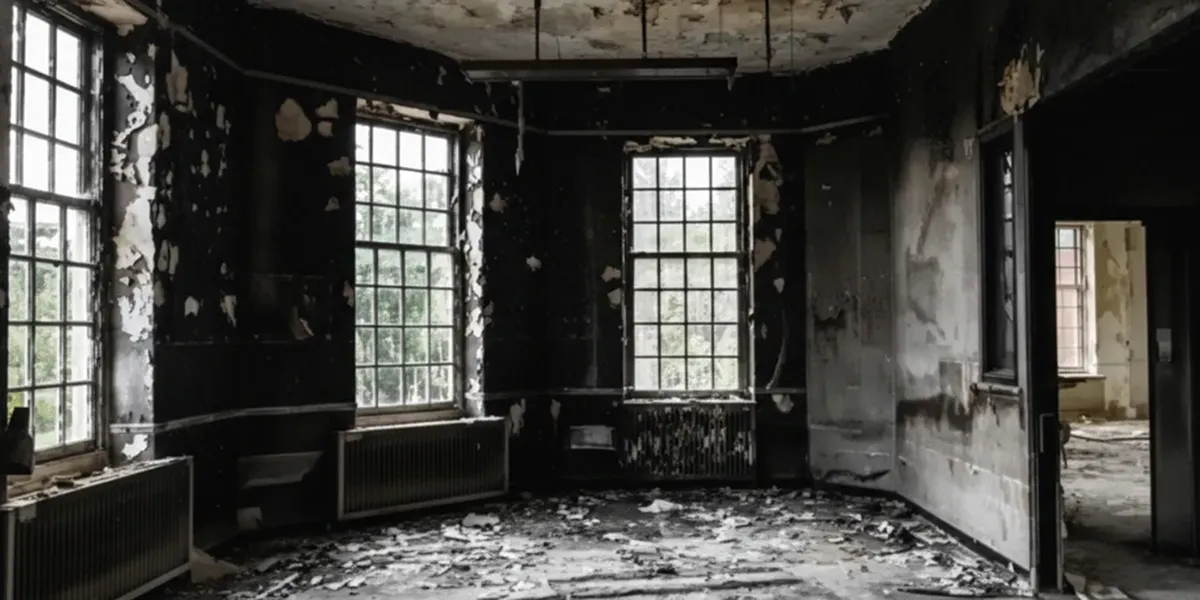 fire damage repair addressing severe interior damage and smoke residue inside a burned home in Las Vegas, NV