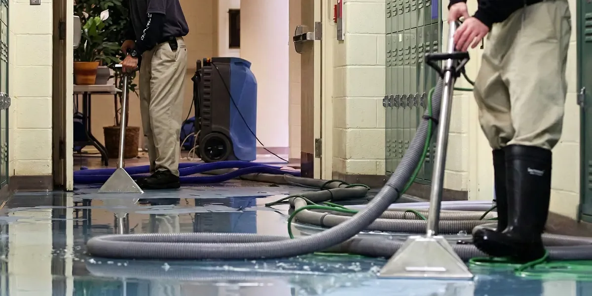water damage restoration technicians performing professional water extraction inside a property in Las Vegas, NV